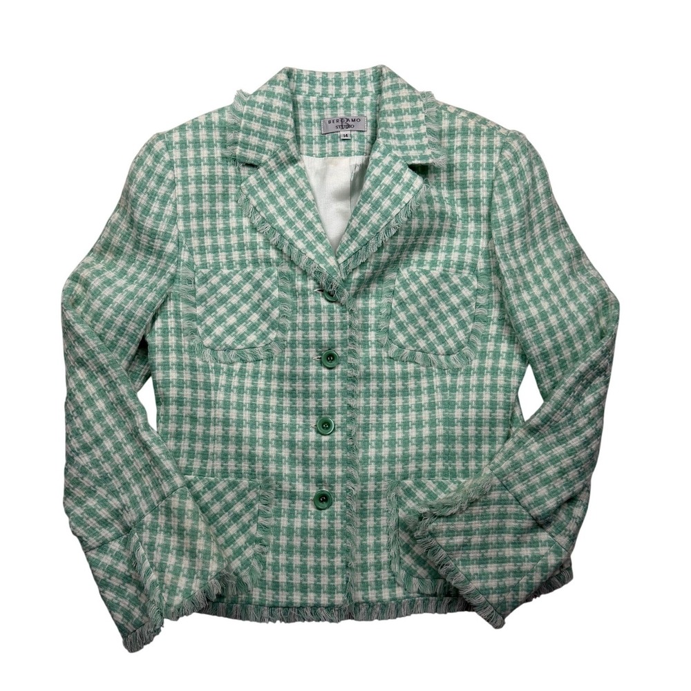 Vintage Bergamo Studio Mint Green White Tweed Blazer Jacket Medium NWT Y2K